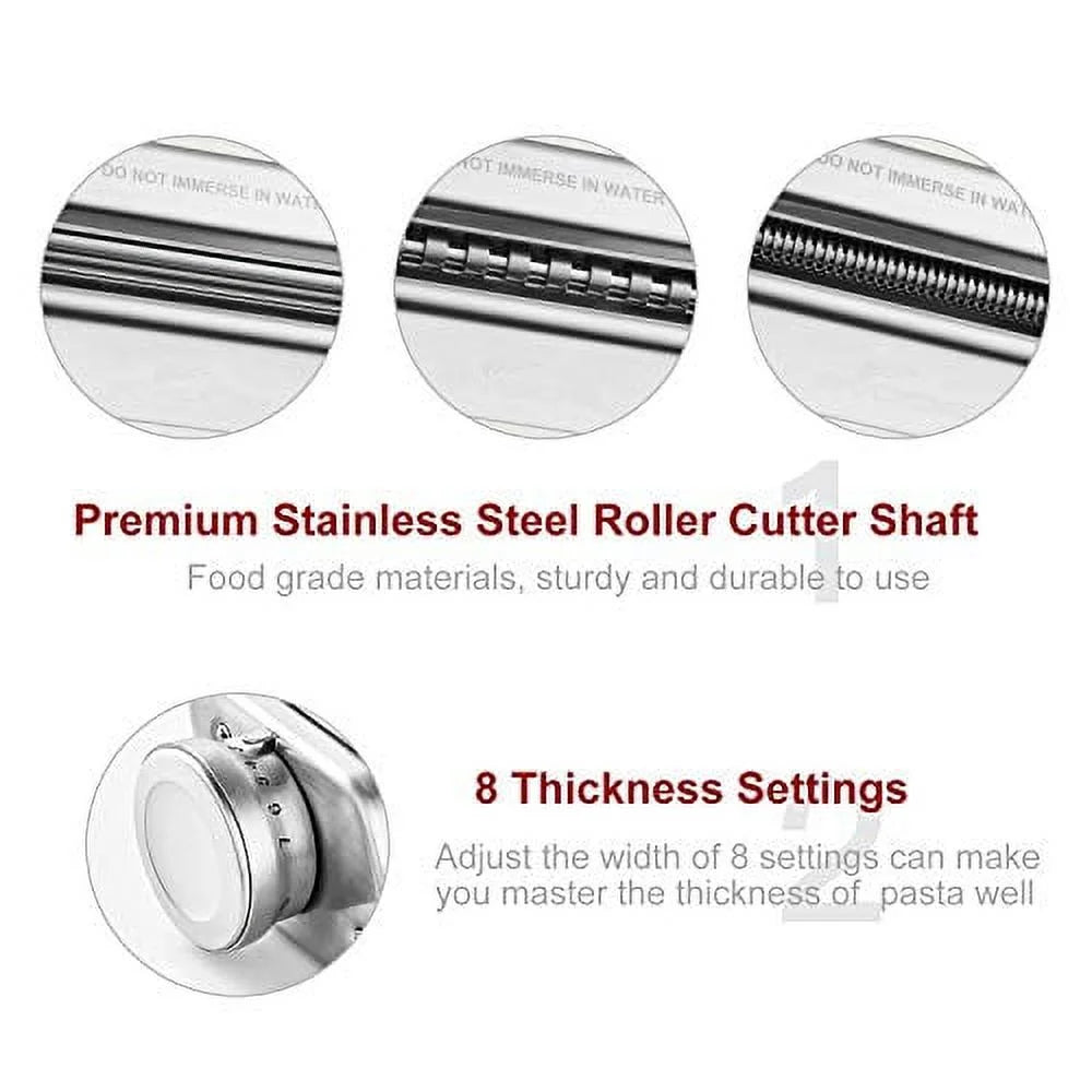Pasta Attachment for KitchenAid Stand Mixer, Pasta Sheet Roller, Spaghetti Cutter and Fettuccine Cutter Pasta Maker Stainless Steel Accessories 3Pcs K360