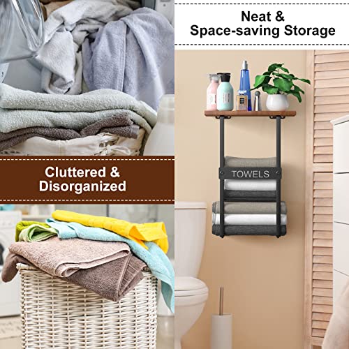 Wall Mounted Metal Towel Holder with Wooden Shelf N593