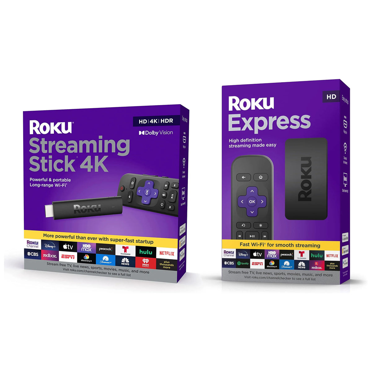 Roku Streaming Stick 4K with Voice Remote and Roku Express HD Bundle V82193