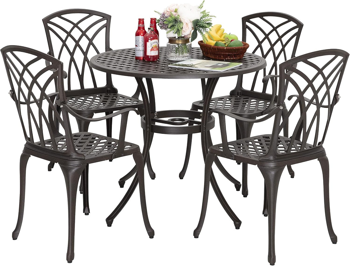 Cast Aluminum 4 Piece Patio Dining Set with Umbrella Hole J302160