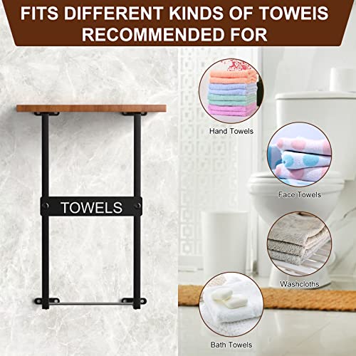 Wall Mounted Metal Towel Holder with Wooden Shelf N593