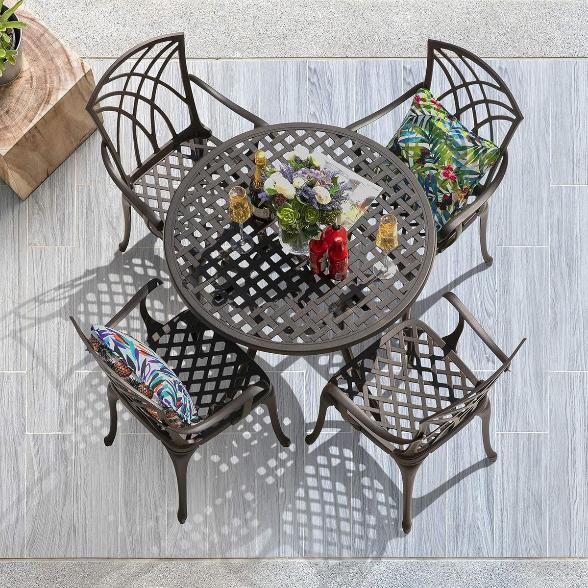 Cast Aluminum 4 Piece Patio Dining Set with Umbrella Hole J302160