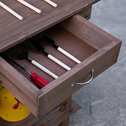 36" Wooden Potting Bench Work Table with 2 Removable Wheels, Brown J925