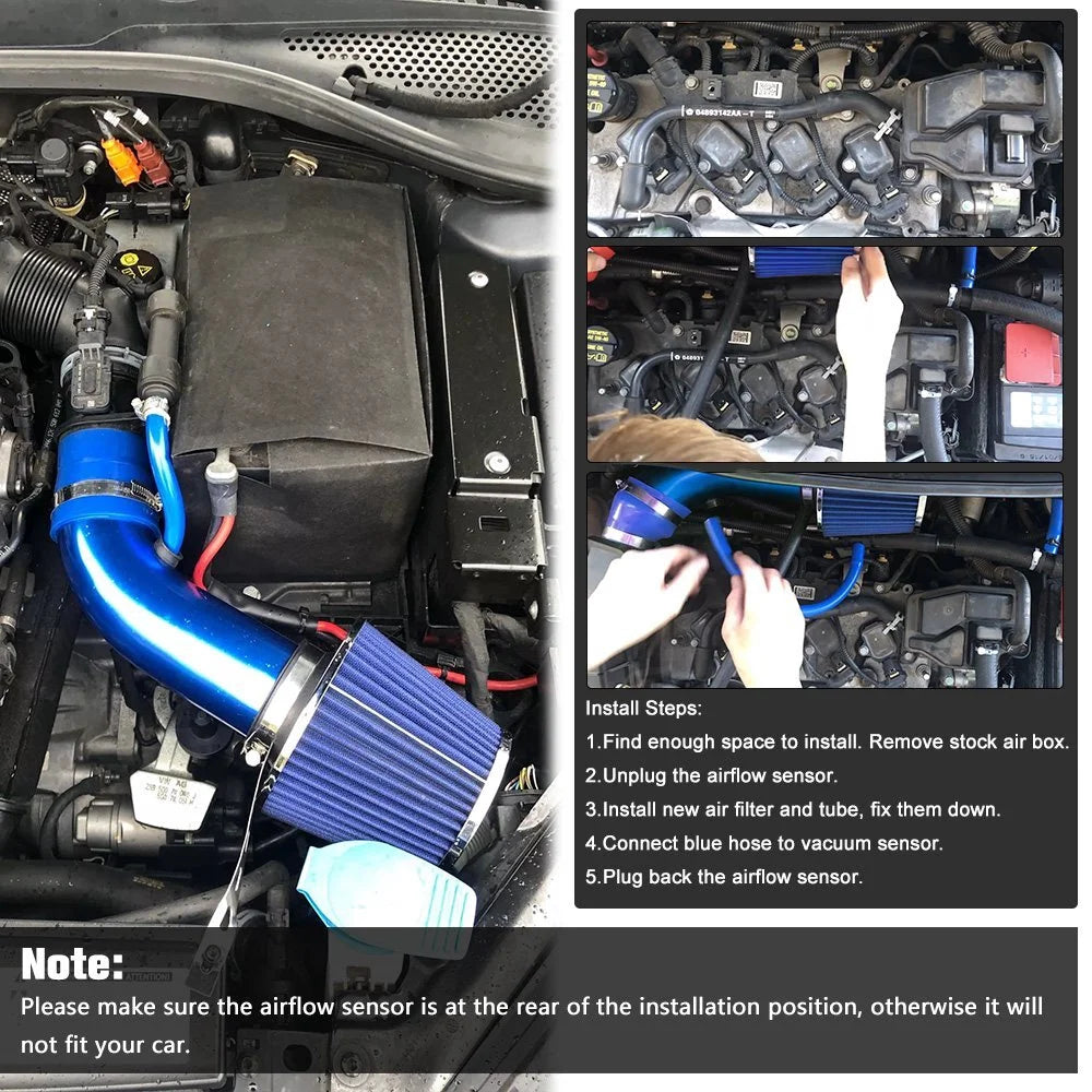 Blue Cold Air Intake Filter Kit Pipe Hose System Car Auto Part F550