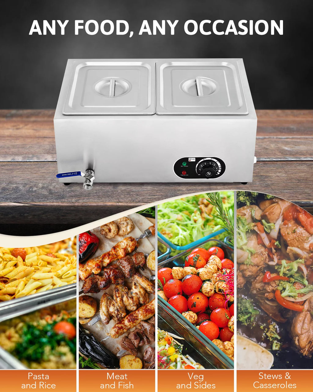 Commercial 2 Pan Bain Marie Food Warmer 1200W 20 Quart Electric Buffet Warmer X484733