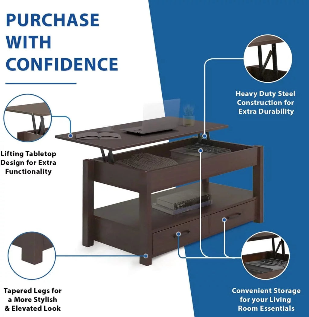 2 Drawer Lift Top Coffee Table Espresso J86280