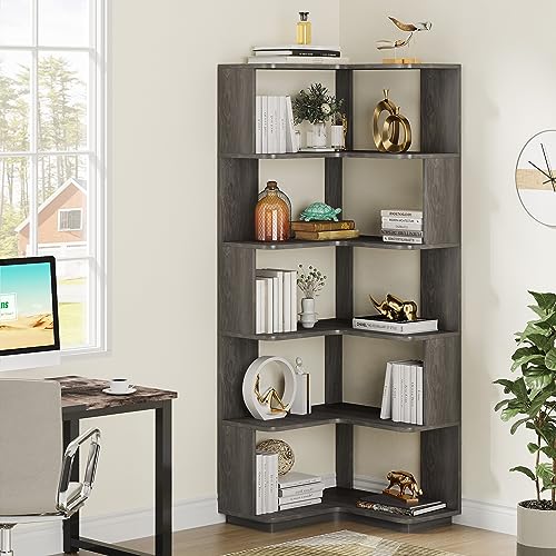 6-Tier Industrial Corner Bookshelf with Side Panels T464