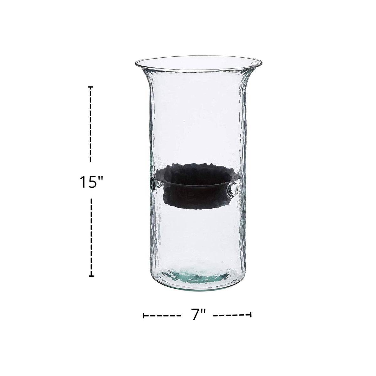 Glass Hurricane Candle Holder with Metal Insert Q6326