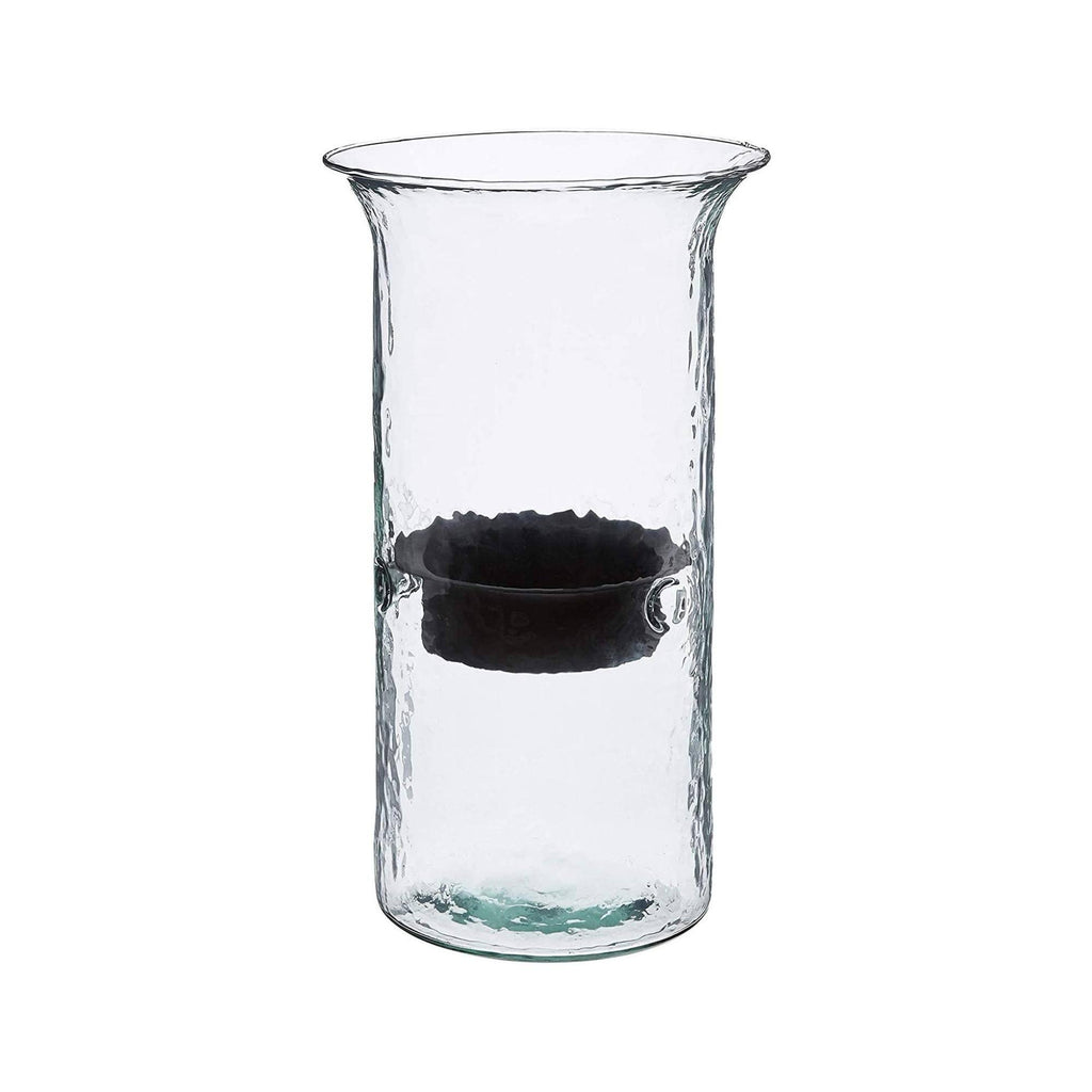 Glass Hurricane Candle Holder with Metal Insert Q6326