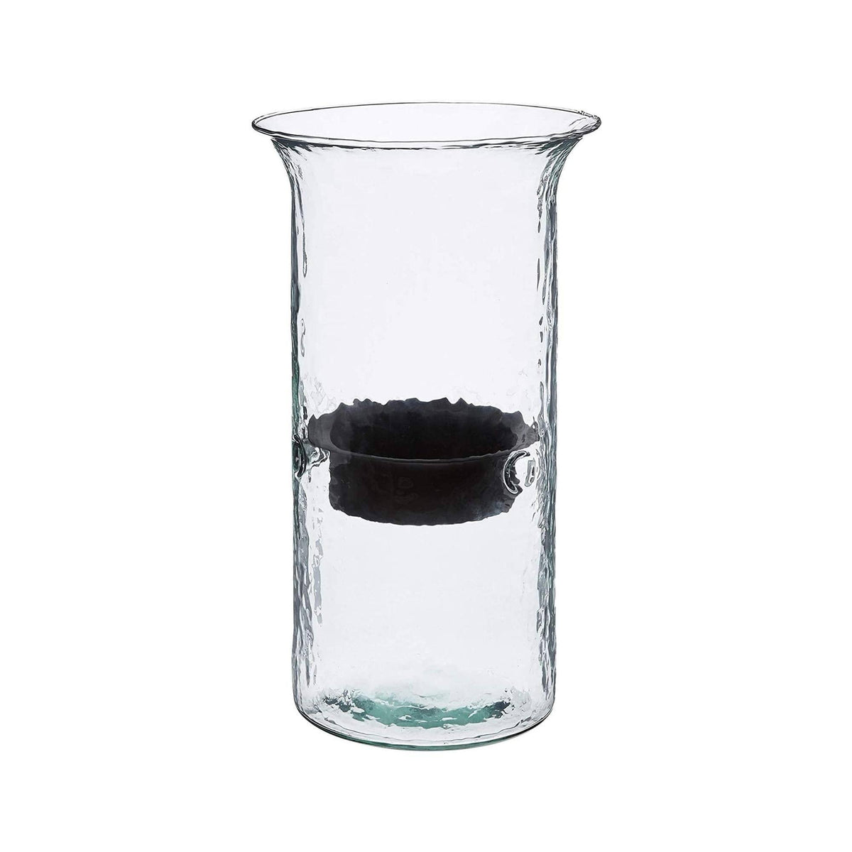 Glass Hurricane Candle Holder with Metal Insert Q6326