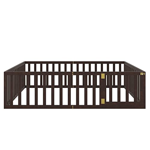 Twin Size Solid Wood Floor Bed Frame with Safety Fence A553