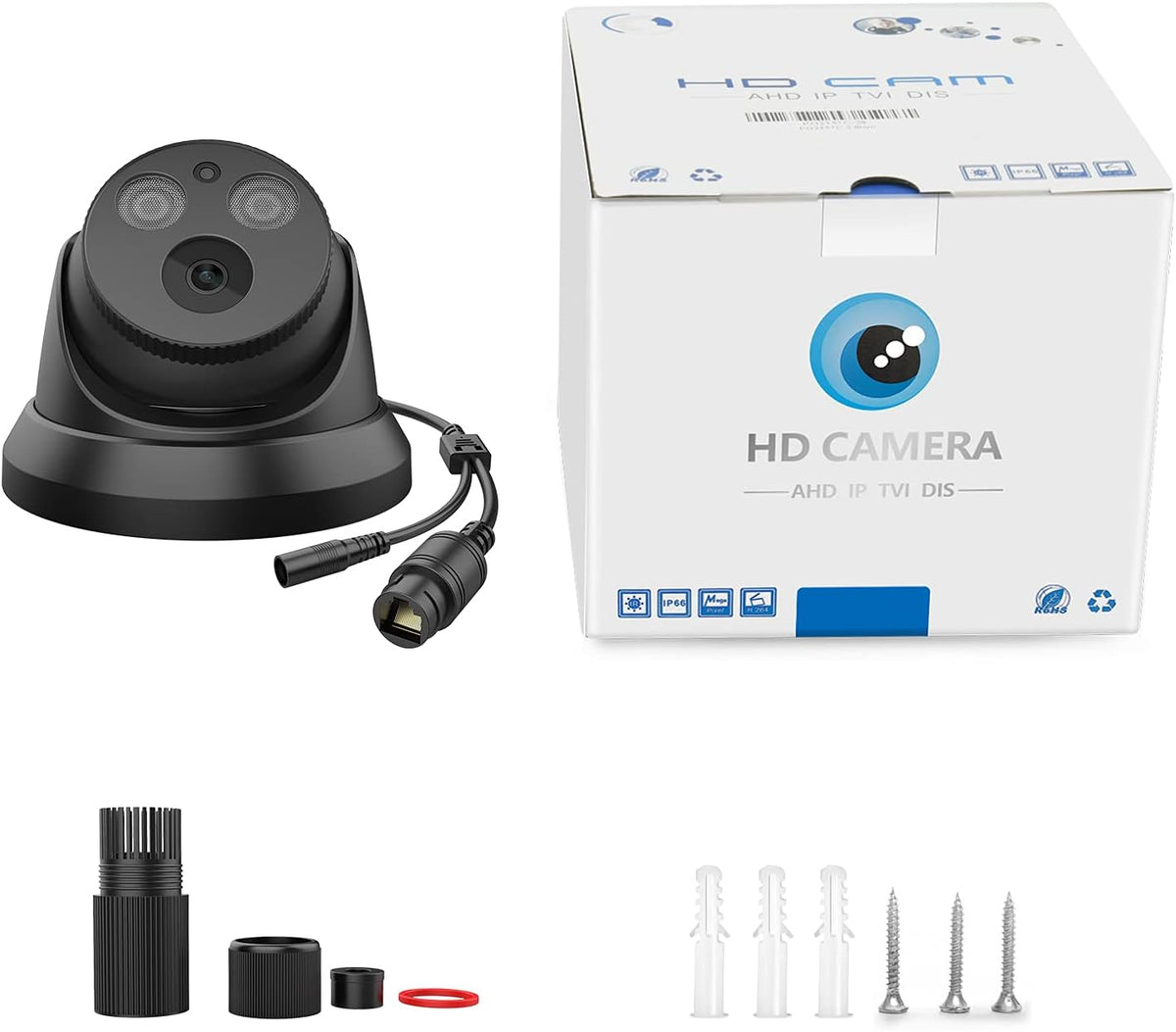 4K 8MP Outdoor PoE IP Turret Camera with Mic/Audio, 2.8mm Lens, IP67, WDR, Motion Detection X523