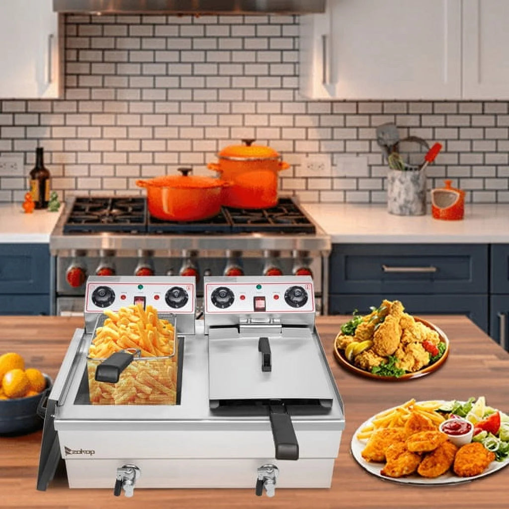 Double Tank Deep Fryer 16L Stainless Steel 3400W S6819