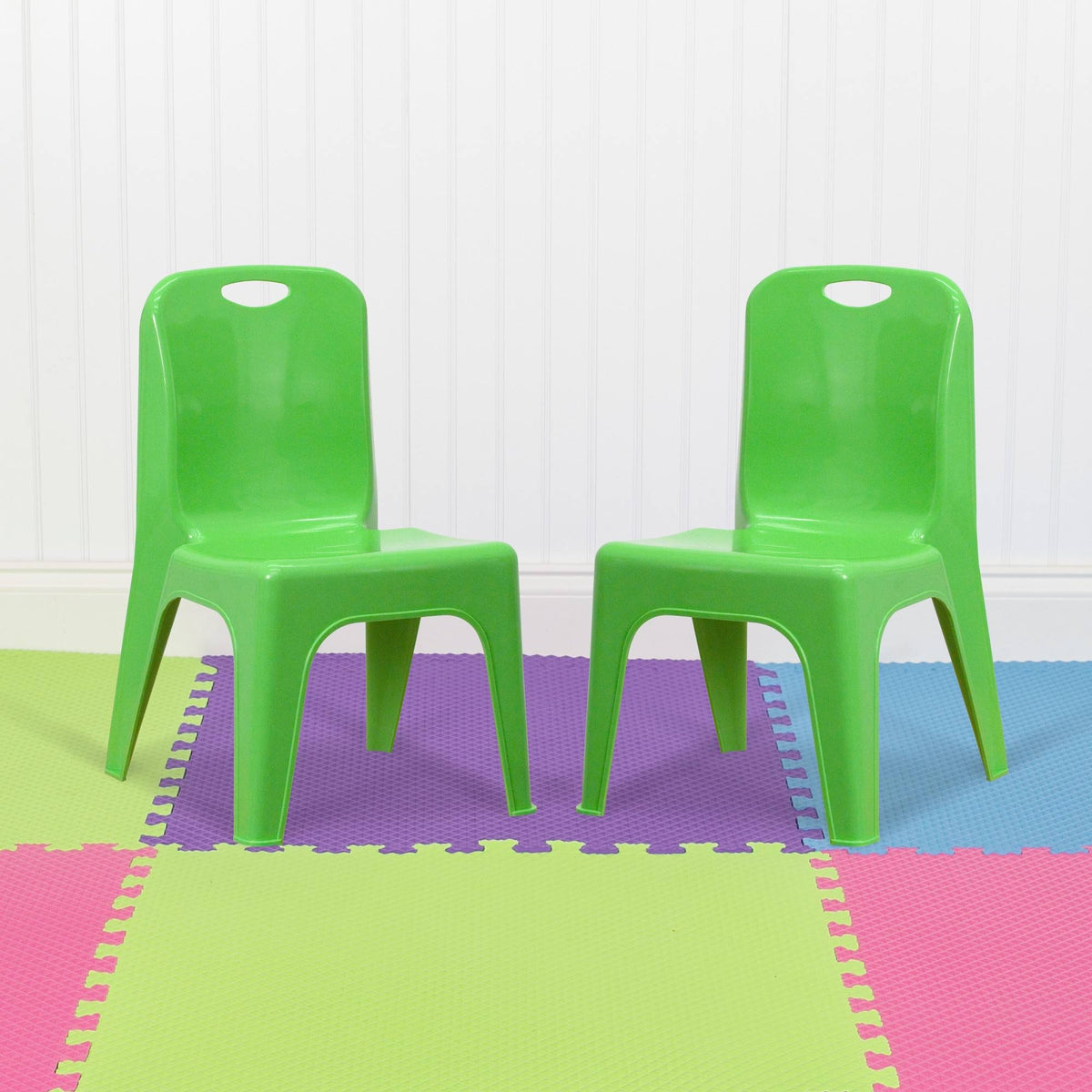 Green Plastic Stackable School Chair with Carrying Handle N47601