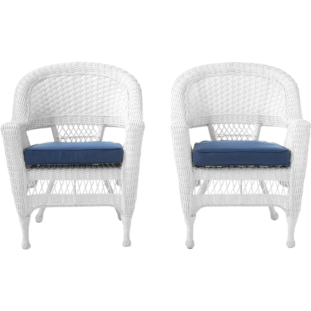 White Wicker Chair with Blue Cushion Set of 2 I926970