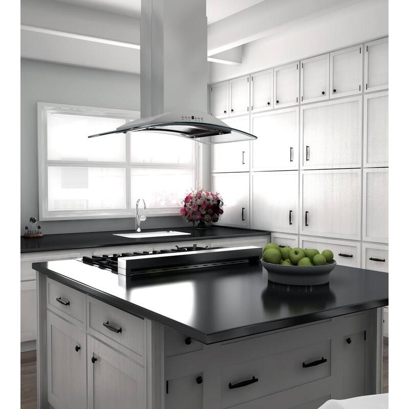 30 in. 400 CFM Convertible Island Mount Range Hood with 2 LED Lights in Stainless Steel with Curved Glass E16042
