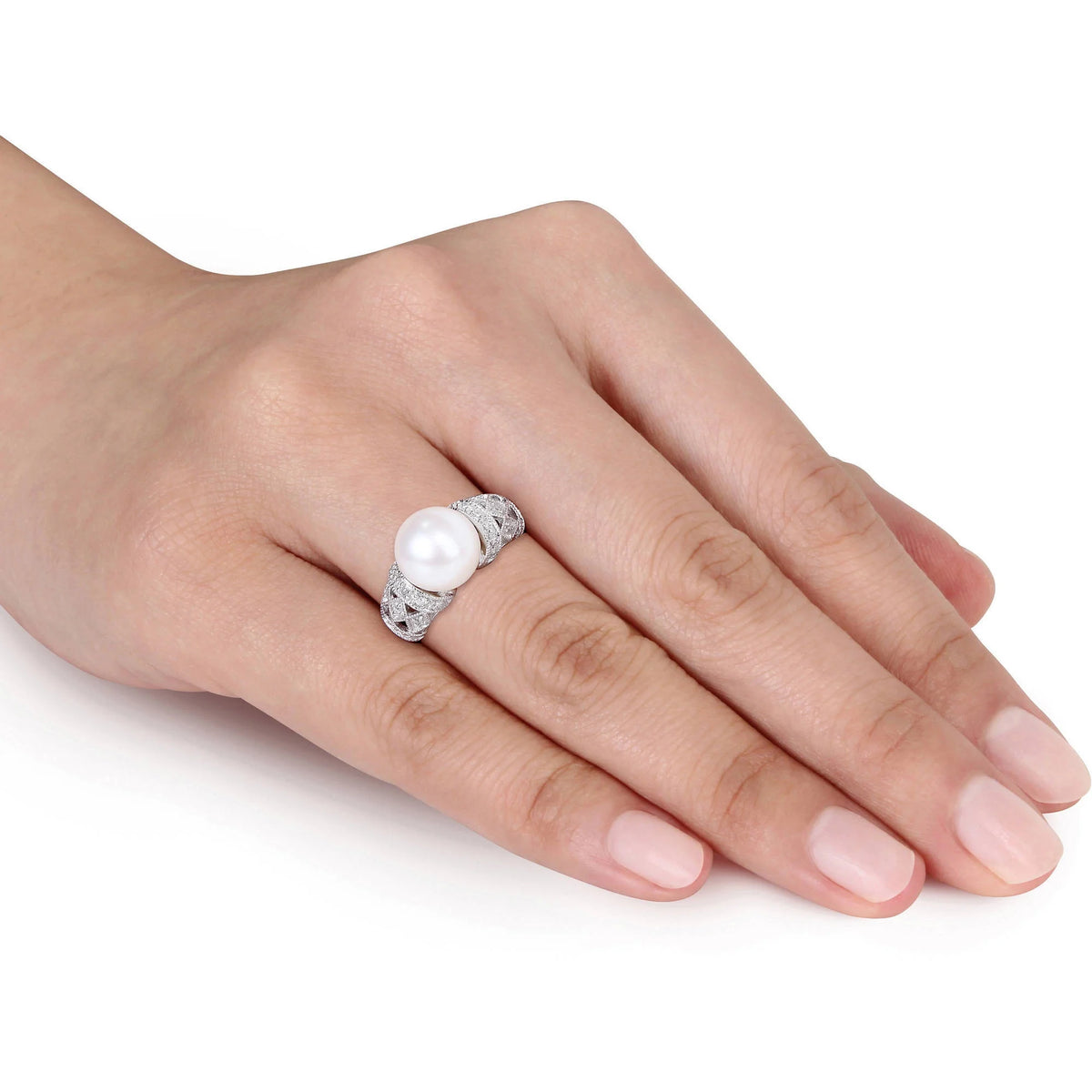 9-9.5mm White Cultured Freshwater Pearl Sterling Silver Cocktail Ring D8599
