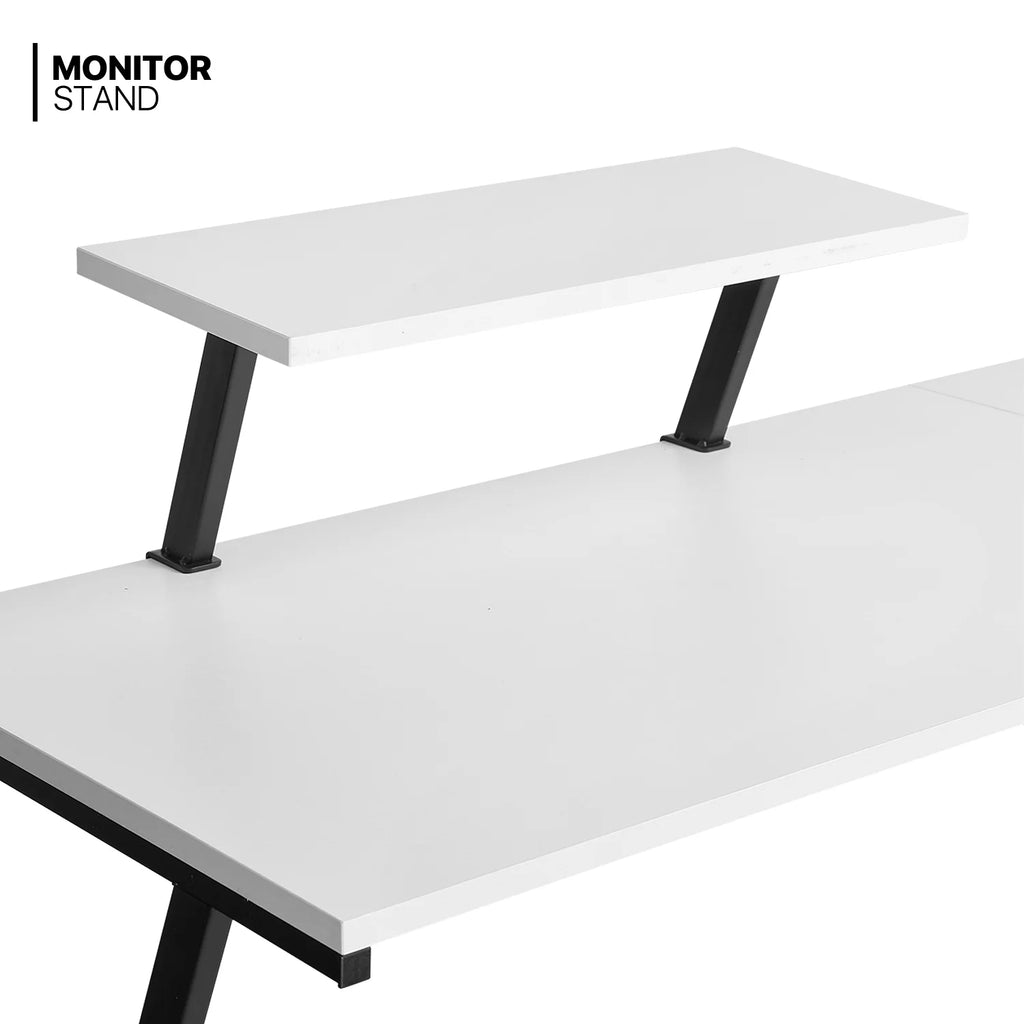 White L Shaped Computer Desk & Chair Set with Monitor Stand X9363