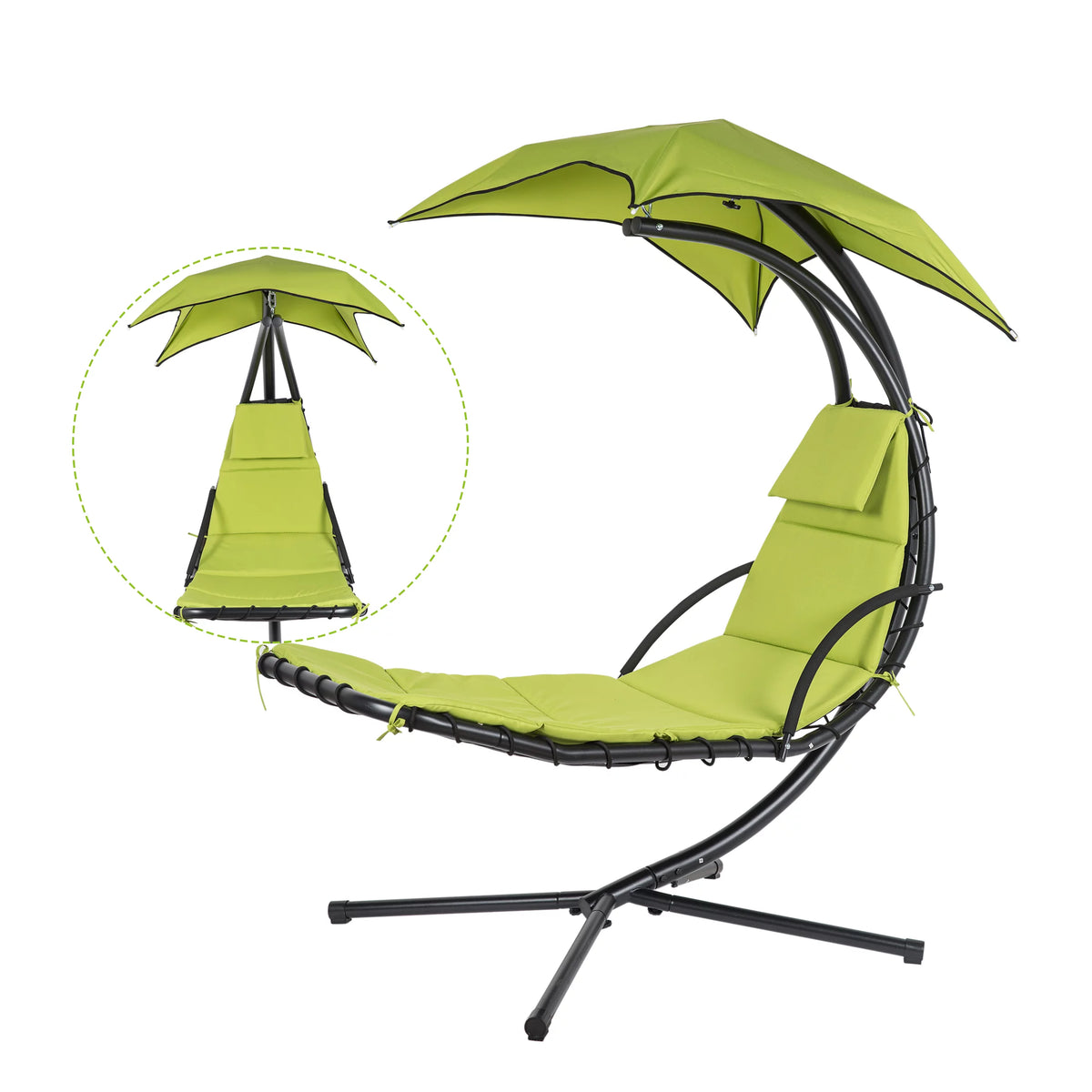Hanging Chaise Lounge Chair Swing Hammock Chair Steel Green Q700187