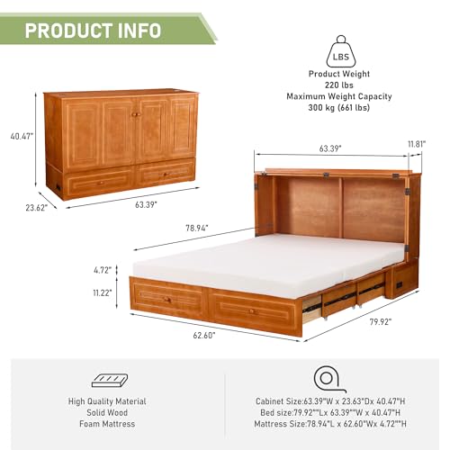 White Queen Murphy Bed with Mattress and Drawers E50005
