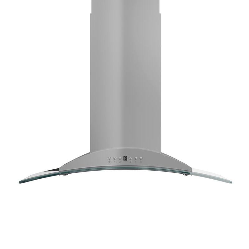 30 in. 400 CFM Convertible Island Mount Range Hood with 2 LED Lights in Stainless Steel with Curved Glass E16042
