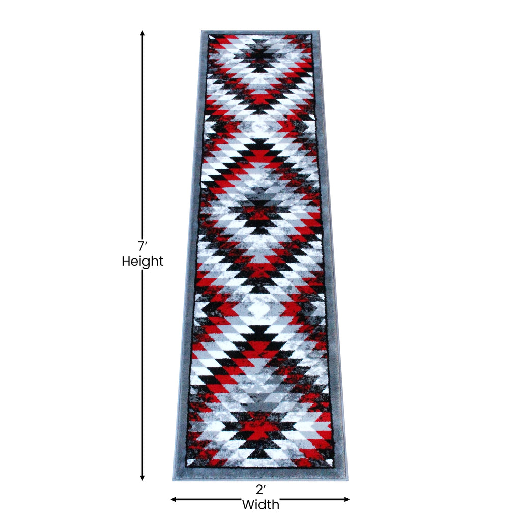 Red Grey White Black Distressed Runner V620967