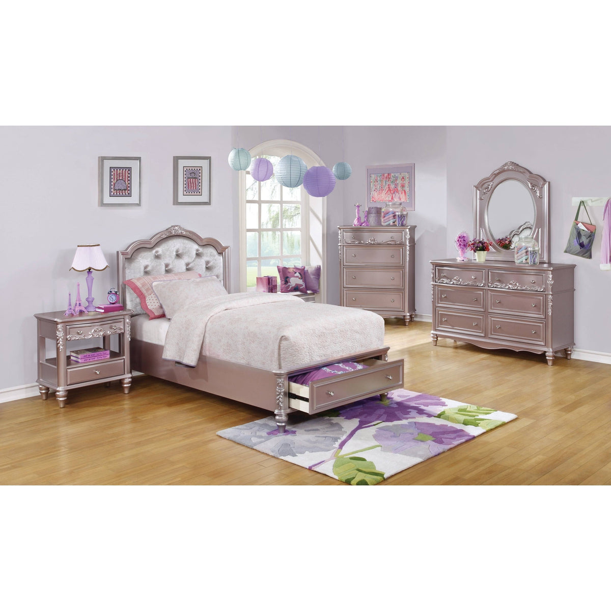 Metallic Lilac Twin Storage Bed U187555