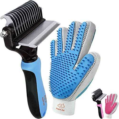 Dog and Cat Deshedding Brush with Shedding Glove R7478