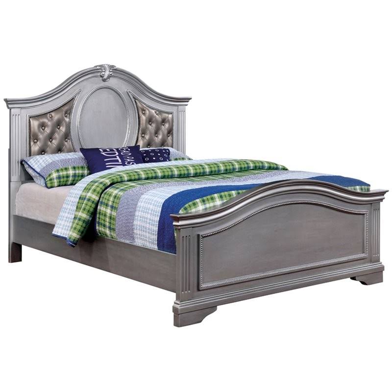 Silver Gray Faux Leather Full Panel Bed A5573