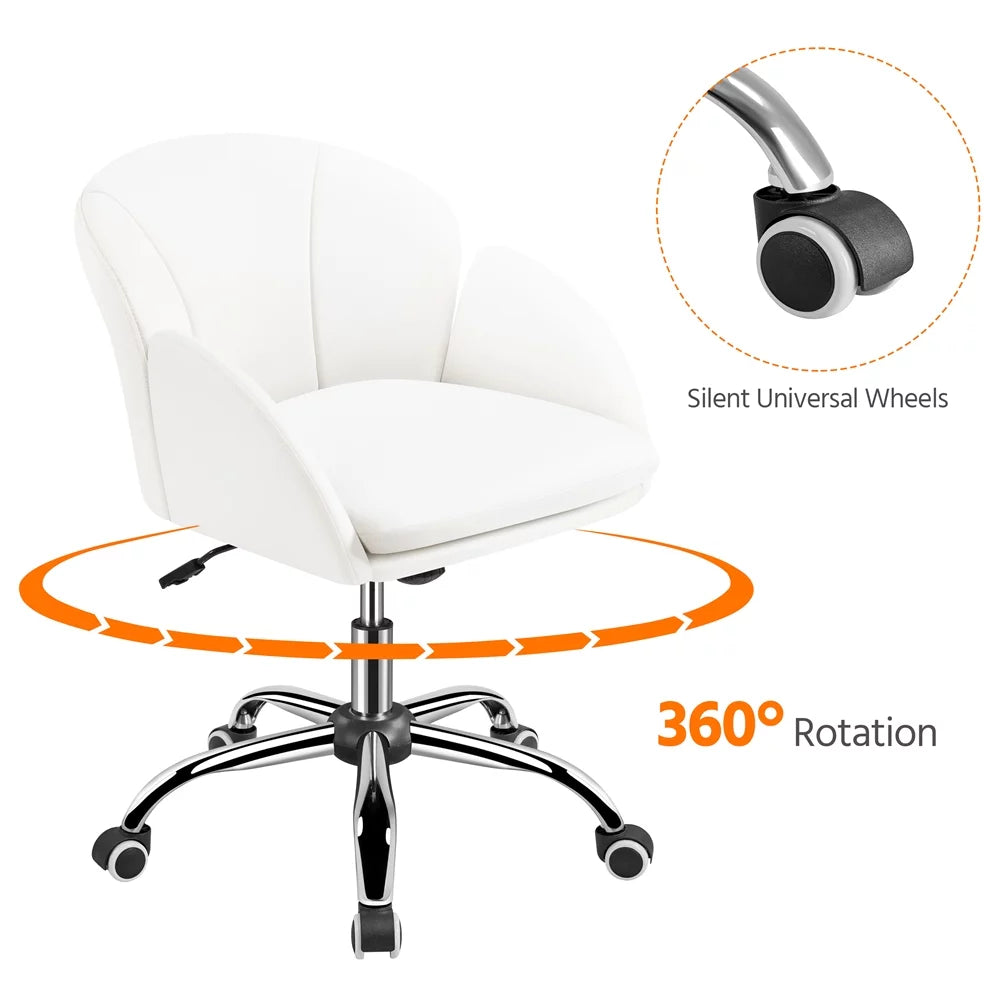 White Swivel Rolling Desk Chair with Armrests J449