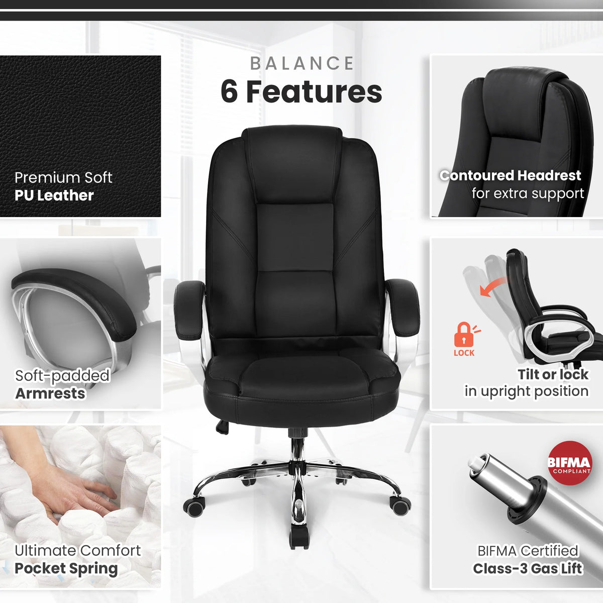Ergonomic High-Back Leather Office Chair S84683
