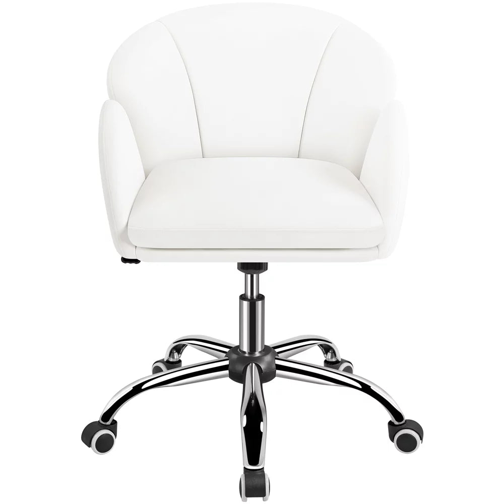 White Swivel Rolling Desk Chair with Armrests J449