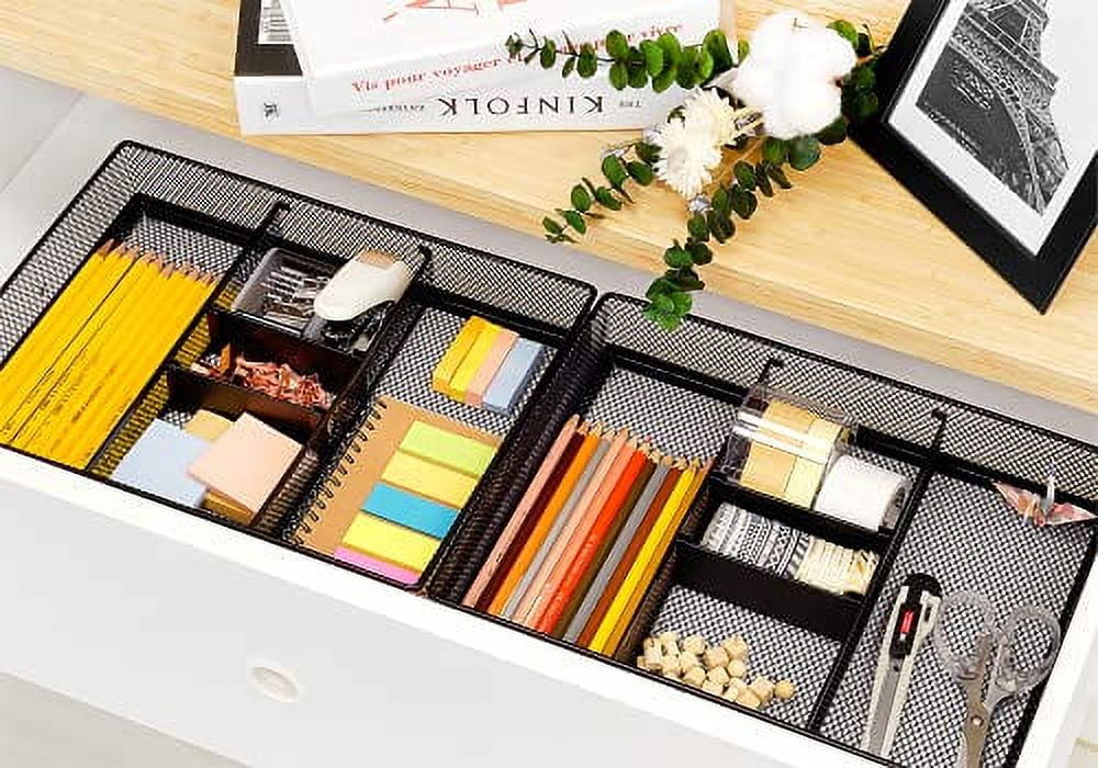 Mesh 3 Slot Desk Drawer Organizer with Adjustable Dividers A1773