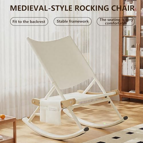 Folding Outdoor Rocker Chair with Side Pocket Carry Bag White H79979