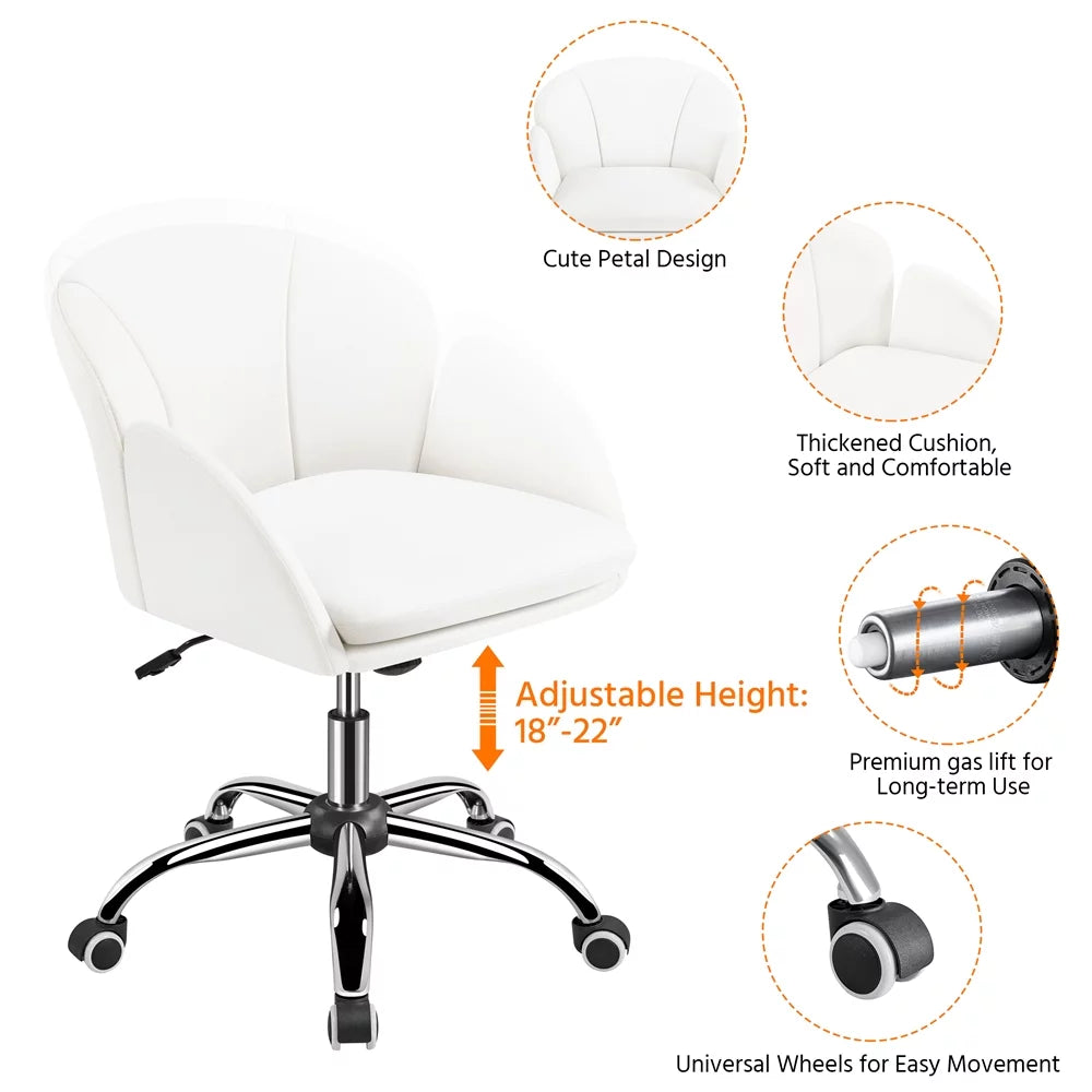 White Swivel Rolling Desk Chair with Armrests J449