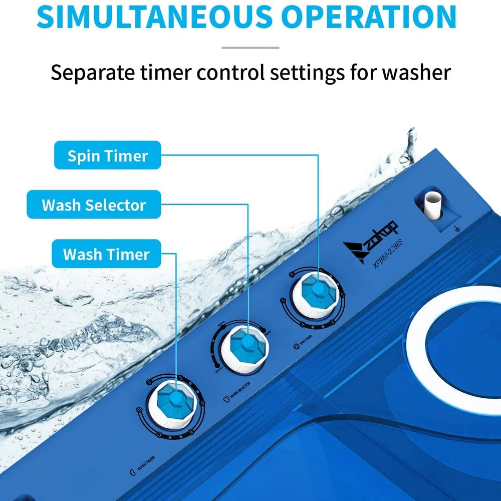 Semi-automatic Twin Tub Washing Machine, 26Lbs, White&Blue B94302