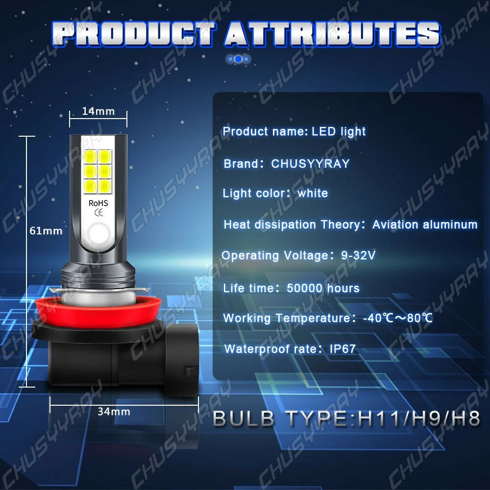6x LED Headlights Hi/Low Beam Fog Light Bulbs 6000K U4497