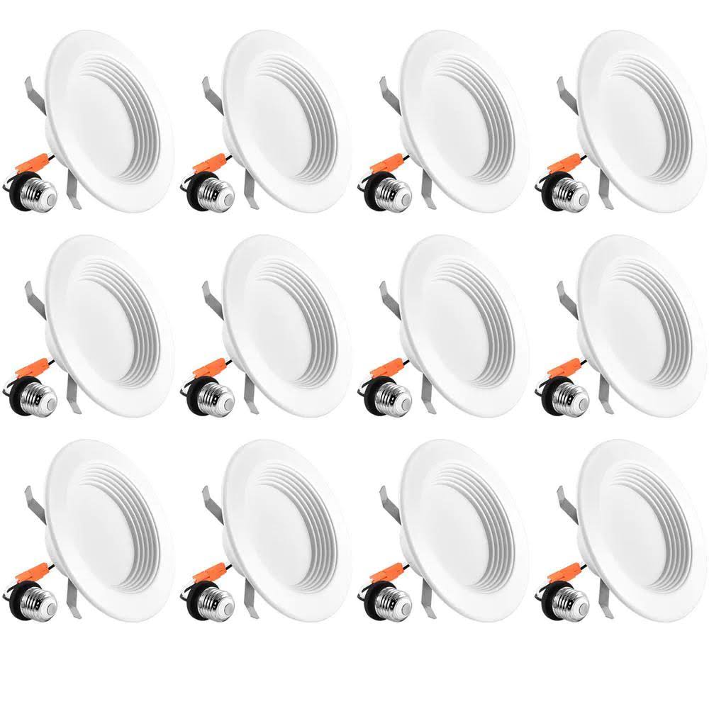 12-Pack Damp Rated Retrofit LED Recessed Can Light Baffle Trim 2700K Warm White E137125