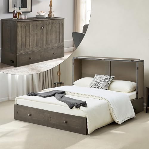 White Queen Murphy Bed with Mattress and Drawers E50005