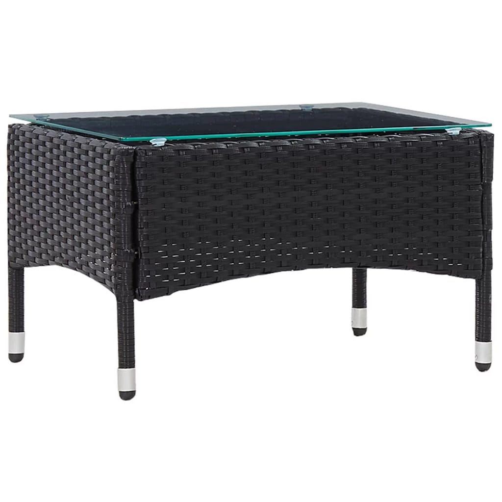 Black Poly Rattan Glass Top Side Table T61105