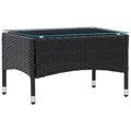 Black Poly Rattan Glass Top Side Table T61105