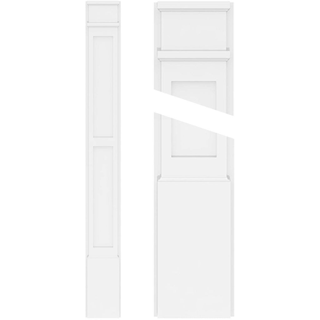 12x22W x 90x22H x 2x22P Two Equal Flat Panel PVC Pilaster with Decorative Capital & Base (Pair) B234