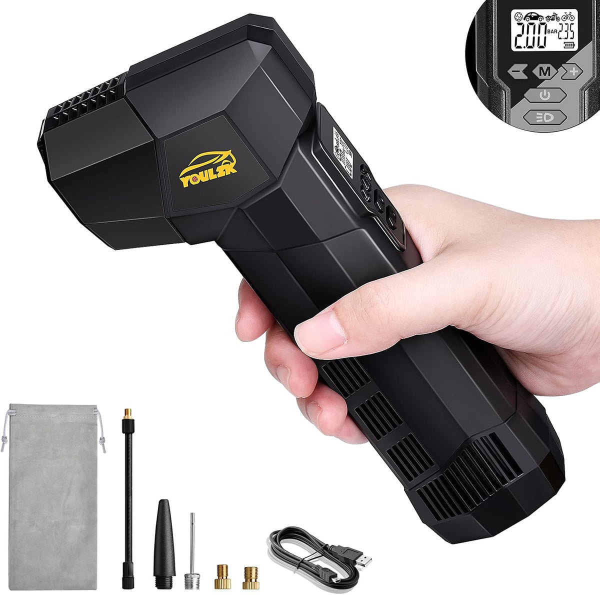 Electric Handheld Tire Inflator, 6000mAh Rechargeable Cordless Bike Pump, Portable Air Compressor with Digital Display U7257