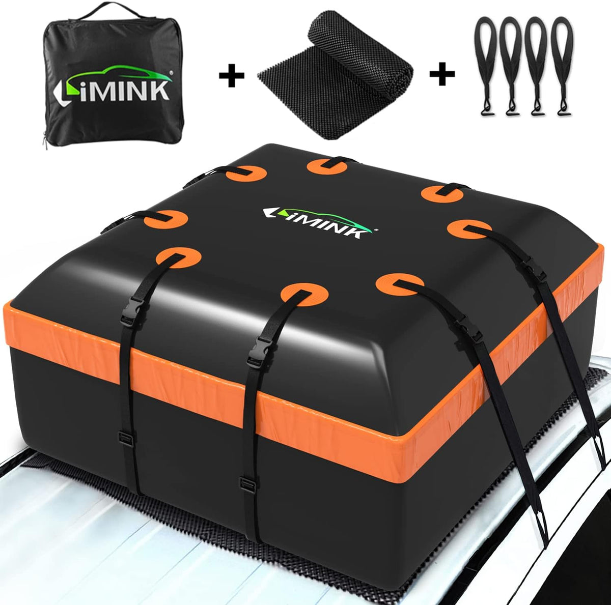 Car Rooftop Cargo Carrier Bag 15 Cubic Feet Waterproof Heavy Duty 800D PVC Soft-Shell Roof Carrier with Storage Bag and Protective Mat T744840