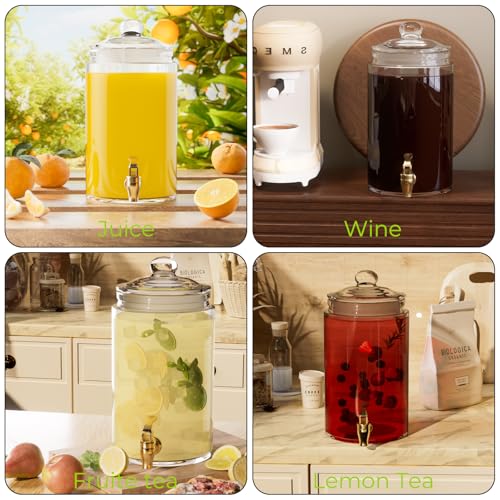 2 Pack 1 Gallon Glass Beverage Dispenser with Stand and Spigot D219378