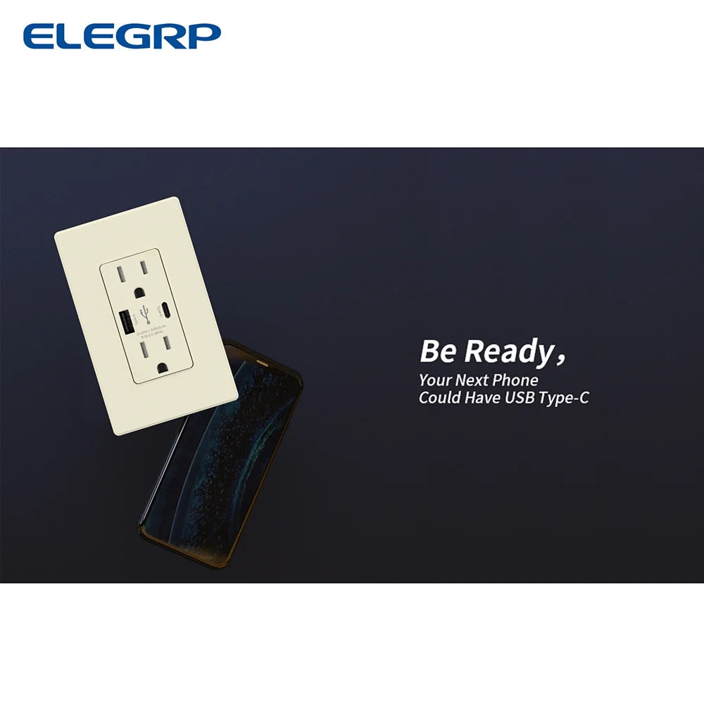 25-Watt 15 Amp Type A and Type C Dual USB Wall Charger with Duplex Tamper Resistant Outlet, Light Almond (2-Pack) S87112