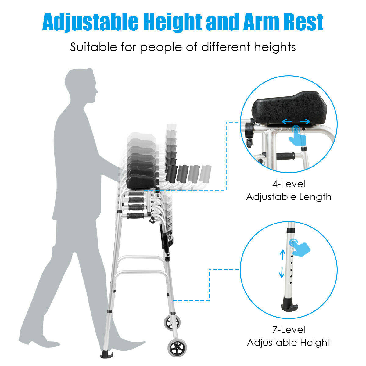 Folding Height Adjustable Walking Frame with Armrest J894150
