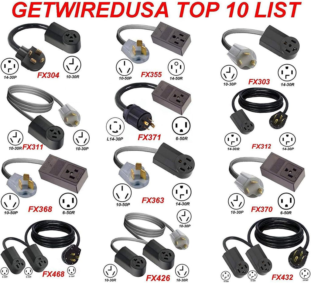 10-50P 3-Pin Male 220/250V 50A Plug To 14-50R Female 4-Prong Receptacle Adapter I578