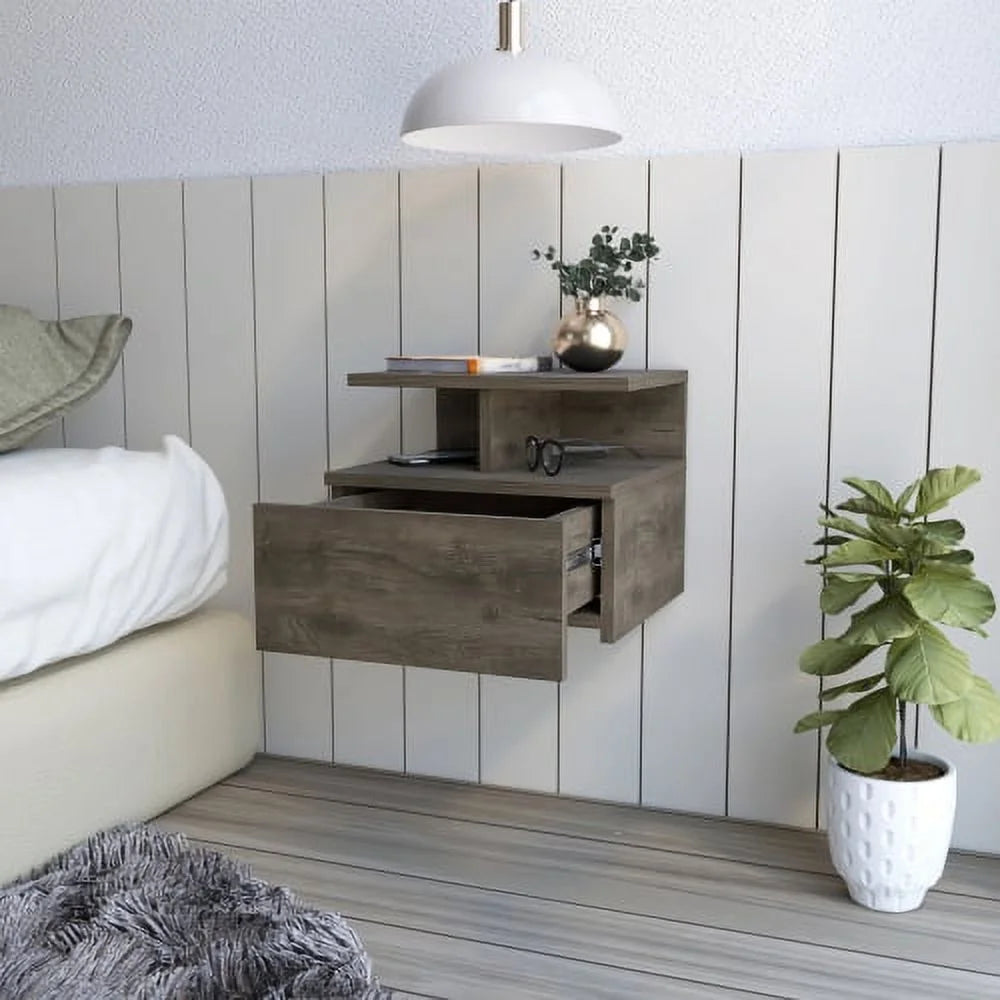 Floating Nightstand One Drawer Dark Walnut Finish Q5232