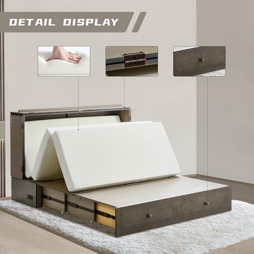 White Queen Murphy Bed with Mattress and Drawers E50005